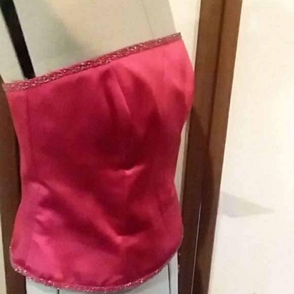 Dessy Collection bustier sz 16 cranberry with beading at top and bottom. - Picture 6 of 15